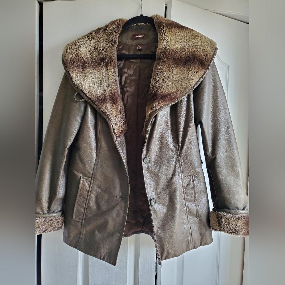 Faux Fur Lined Olive Green Danier Leather Jacket